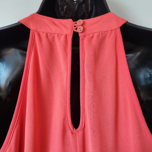 YA LOS ANGELES Coral Orange Silk Blend High-Neck Lined Mini Dress Womens Large L - Picture 9 of 12